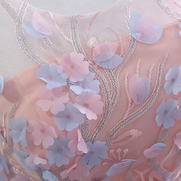 Chic / Belle Perle Rose Robe Demoiselle D'honneur 2018 Princesse Appliques Fleur Noeud Ceinture Perlage Longue Volants Dos Nu Robe Pour Mariage