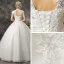 Abordable Chic / Belle Salle Robe De Mariée 2017 En Dentelle Appliques Faux Diamant Dos Nu Col Haut Manches Courtes Longue Ivoire Robe Boule