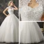 Abordable Chic / Belle Salle Robe De Mariée 2017 En Dentelle Appliques Faux Diamant Dos Nu Col Haut Manches Courtes Longue Ivoire Robe Boule