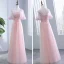 Chic / Belle Perle Rose Robe Demoiselle D'honneur 2018 Princesse Appliques Fleur Noeud Ceinture Perlage Longue Volants Dos Nu Robe Pour Mariage
