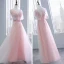 Chic / Belle Perle Rose Robe Demoiselle D'honneur 2018 Princesse Appliques Fleur Noeud Ceinture Perlage Longue Volants Dos Nu Robe Pour Mariage