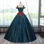 Chic / Beautiful Ink Blue Prom Dresses 2017 Ball Gown V-Neck Short Sleeve Appliques Flower Rhinestone Floor-Length / Long Ruffle Backless Formal Dresses