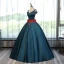 Chic / Beautiful Ink Blue Prom Dresses 2017 Ball Gown V-Neck Short Sleeve Appliques Flower Rhinestone Floor-Length / Long Ruffle Backless Formal Dresses