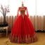 Chic / Belle Rose Bonbon Robe De Bal 2017 Robe Boule Encolure Dégagée Manches Longues Doré Appliques En Dentelle Longue Volants Percé Dos Nu Robe De Ceremonie
