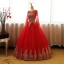 Chic / Belle Rose Bonbon Robe De Bal 2017 Robe Boule Encolure Dégagée Manches Longues Doré Appliques En Dentelle Longue Volants Percé Dos Nu Robe De Ceremonie