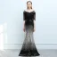 Scintillantes Noire Dégradé De Couleur Argenté Paillettes Robe De Soirée 2018 Trompette / Sirène Transparentes Encolure Carrée 3/4 Manches Gland Appliques En Dentelle Faux Diamant Longue Dos Nu Robe De Ceremonie