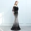 Scintillantes Noire Dégradé De Couleur Argenté Paillettes Robe De Soirée 2018 Trompette / Sirène Transparentes Encolure Carrée 3/4 Manches Gland Appliques En Dentelle Faux Diamant Longue Dos Nu Robe De Ceremonie