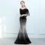 Scintillantes Noire Dégradé De Couleur Argenté Paillettes Robe De Soirée 2018 Trompette / Sirène Transparentes Encolure Carrée 3/4 Manches Gland Appliques En Dentelle Faux Diamant Longue Dos Nu Robe De Ceremonie
