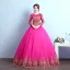 Chic / Belle Rose Bonbon Robe De Bal 2017 Robe Boule Encolure Dégagée Manches Longues Doré Appliques En Dentelle Longue Volants Percé Dos Nu Robe De Ceremonie