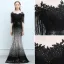 Scintillantes Noire Dégradé De Couleur Argenté Paillettes Robe De Soirée 2018 Trompette / Sirène Transparentes Encolure Carrée 3/4 Manches Gland Appliques En Dentelle Faux Diamant Longue Dos Nu Robe De Ceremonie