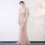 Sexy Perle Rose Transparentes Robe De Soirée 2018 Trompette / Sirène V-Cou Sans Manches Perlage Cristal Longue Dos Nu Robe De Ceremonie