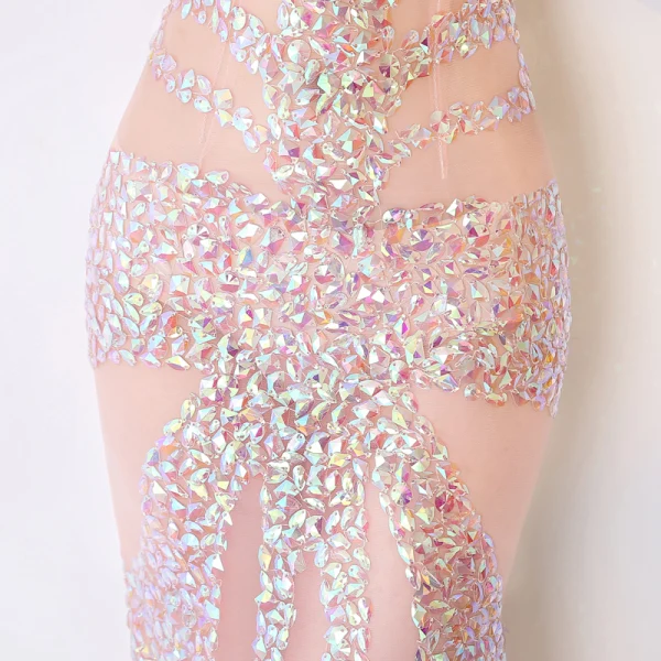 Sexy Perle Rose Transparentes Robe De Soirée 2018 Trompette / Sirène V-Cou Sans Manches Perlage Cristal Longue Dos Nu Robe De Ceremonie