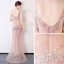 Sexy Perle Rose Transparentes Robe De Soirée 2018 Trompette / Sirène V-Cou Sans Manches Perlage Cristal Longue Dos Nu Robe De Ceremonie