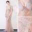 Sexy Perle Rose Transparentes Robe De Soirée 2018 Trompette / Sirène V-Cou Sans Manches Perlage Cristal Longue Dos Nu Robe De Ceremonie