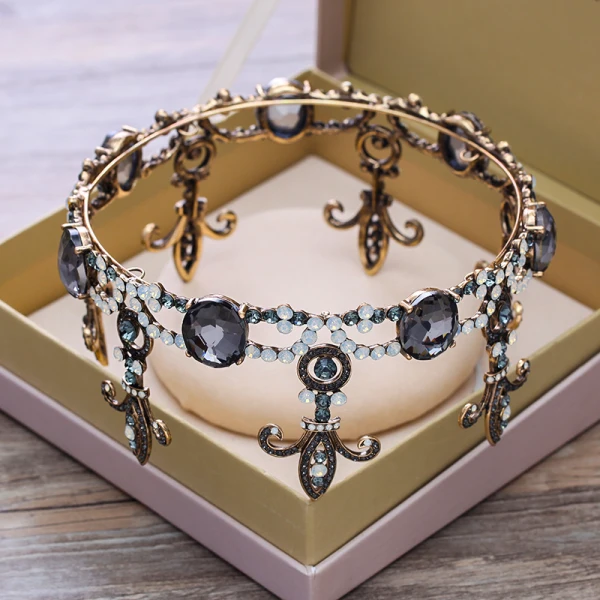 Vintage Svart Tiara 2018 Metall Rhinestone Bryllup Tilbehør