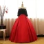 Chic / Belle Noire Rouge Robe De Bal 2017 Robe Boule Bustier 1/2 Manches Appliques En Dentelle Paillettes Perle Noeud Ceinture Longue Volants Dos Nu Robe De Ceremonie