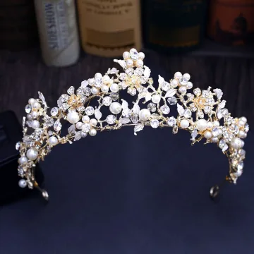 Fine Gull Sølv Tiara 2018 Metall Krystall Perle Rhinestone Blad Tilbehør