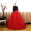 Chic / Belle Noire Rouge Robe De Bal 2017 Robe Boule Bustier 1/2 Manches Appliques En Dentelle Paillettes Perle Noeud Ceinture Longue Volants Dos Nu Robe De Ceremonie