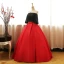 Chic / Belle Noire Rouge Robe De Bal 2017 Robe Boule Bustier 1/2 Manches Appliques En Dentelle Paillettes Perle Noeud Ceinture Longue Volants Dos Nu Robe De Ceremonie