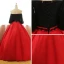 Chic / Belle Noire Rouge Robe De Bal 2017 Robe Boule Bustier 1/2 Manches Appliques En Dentelle Paillettes Perle Noeud Ceinture Longue Volants Dos Nu Robe De Ceremonie