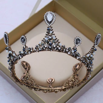 Vintage Retro Baroque Black Tiara 2018 Metal Rhinestone Crystal Wedding Accessories
