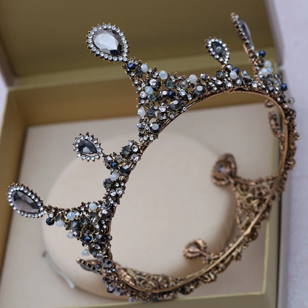 Vintage Barokowy Czarne Tiara 2018 Metal Rhinestone Kryształ Ślub Akcesoria