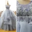Modern / Fashion Grey Prom Dresses 2017 Ball Gown Scoop Neck Sleeveless Appliques Lace Flower Rhinestone Floor-Length / Long Cascading Ruffles Backless Formal Dresses