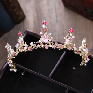 Enkla Godis Rosa Rhinestone Tiara 2018 Metall Pärla Kristall Bröllop Tillbehör