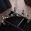 Modest / Simple Candy Pink Rhinestone Tiara 2018 Metal Pearl Crystal Wedding Accessories