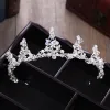 Modest / Simple Candy Pink Rhinestone Tiara 2018 Metal Pearl Crystal Wedding Accessories