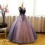 Chic / Belle Bleu Marine Perle Rose Robe De Bal 2017 Robe Boule V-Cou Sans Manches Appliques En Dentelle Fleur Perle Paillettes Longue Volants Dos Nu Robe De Ceremonie