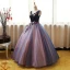 Chic / Belle Bleu Marine Perle Rose Robe De Bal 2017 Robe Boule V-Cou Sans Manches Appliques En Dentelle Fleur Perle Paillettes Longue Volants Dos Nu Robe De Ceremonie