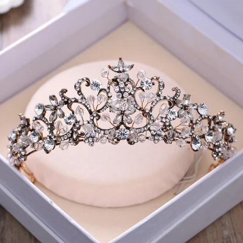 Vintage Schwarz Diadem 2018 Metall Strass Kristall Hochzeit Brautaccessoires