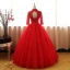 Chinese style Red Prom Dresses 2017 Ball Gown High Neck 3/4 Sleeve Sequins Beading Pearl Sash Floor-Length / Long Ruffle Backless Formal Dresses