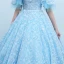 Elegant Pool Blue See-through Prom Dresses 2018 Ball Gown Scoop Neck 1/2 Sleeves Appliques Flower Beading Floor-Length / Long Ruffle Backless Formal Dresses