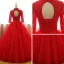 Chinese style Red Prom Dresses 2017 Ball Gown High Neck 3/4 Sleeve Sequins Beading Pearl Sash Floor-Length / Long Ruffle Backless Formal Dresses