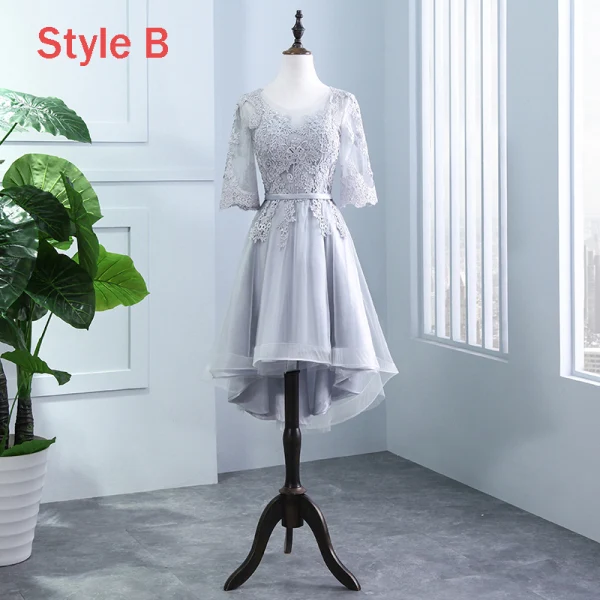 High Low Grey Pierced Bridesmaid Dresses 2018 A-Line / Princess Appliques Lace Sash Asymmetrical Ruffle Backless Wedding Party Dresses