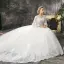 Chic / Beautiful Hall Wedding Dresses 2017 Lace Appliques Flower Pearl Scoop Neck 1/2 Sleeves Backless Court Train White Ball Gown
