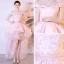 Modern / Fashion Candy Pink Organza Cocktail Dresses 2018 A-Line / Princess Off-The-Shoulder Short Sleeve Appliques Lace Asymmetrical Cascading Ruffles Backless Formal Dresses