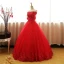 Chic / Belle Rouge Robe De Bal 2017 Robe Boule De l'épaule 1/2 Manches Appliques En Dentelle Faux Diamant Paillettes Perlage Longue Volants Dos Nu Robe De Ceremonie
