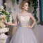 Luxury / Gorgeous Grey Prom Dresses 2018 Ball Gown Scoop Neck Sleeveless Beading Rhinestone Metal Sash Floor-Length / Long Ruffle Backless Formal Dresses