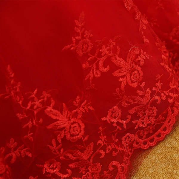 Chic / Belle Rouge Robe De Bal 2017 Robe Boule De l'épaule 1/2 Manches Appliques En Dentelle Faux Diamant Paillettes Perlage Longue Volants Dos Nu Robe De Ceremonie