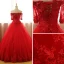 Chic / Belle Rouge Robe De Bal 2017 Robe Boule De l'épaule 1/2 Manches Appliques En Dentelle Faux Diamant Paillettes Perlage Longue Volants Dos Nu Robe De Ceremonie