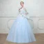 Chic / Belle Bleu Ciel Robe De Bal Avec Châle 2018 Robe Boule V-Cou Appliques En Dentelle Perlage Longue Volants Dos Nu Robe De Ceremonie