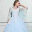 Chic / Belle Bleu Ciel Robe De Bal Avec Châle 2018 Robe Boule V-Cou Appliques En Dentelle Perlage Longue Volants Dos Nu Robe De Ceremonie
