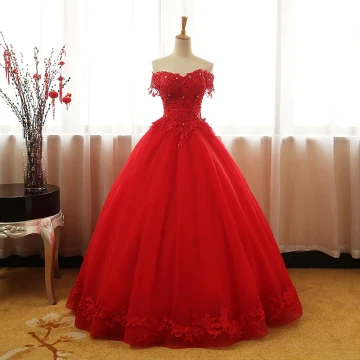 Chic Beautiful Red Prom Dresses 2017 Ball Gown Strapless V Neck Short Sleeve Appliques Lace Rhinestone Beading Sequins Floor Length Long Ruffle Backless