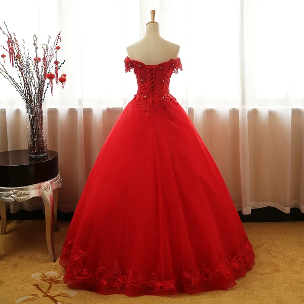 Schöne Rot Ballkleider 2017 Ballkleid Bandeau V-Ausschnitt Kurze Ärmel Applikationen Spitze Strass Perlenstickerei Pailletten Lange Rüschen Rückenfreies