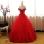 Schöne Rot Ballkleider 2017 Ballkleid Bandeau V-Ausschnitt Kurze Ärmel Applikationen Spitze Strass Perlenstickerei Pailletten Lange Rüschen Rückenfreies