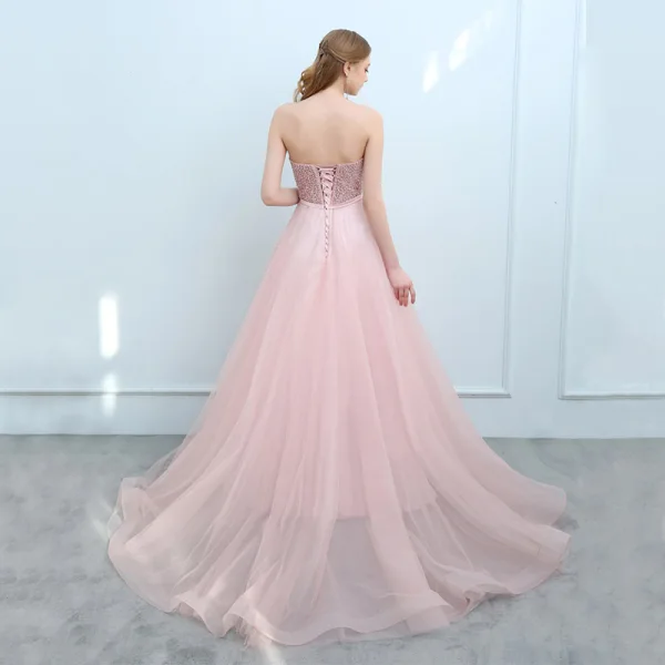 Mote Perle Rosa Selskapskjoler 2018 Prinsesse Kjæreste Uten Ermer Sash Beading Domstol Tog Buste Ryggløse Formelle Kjoler