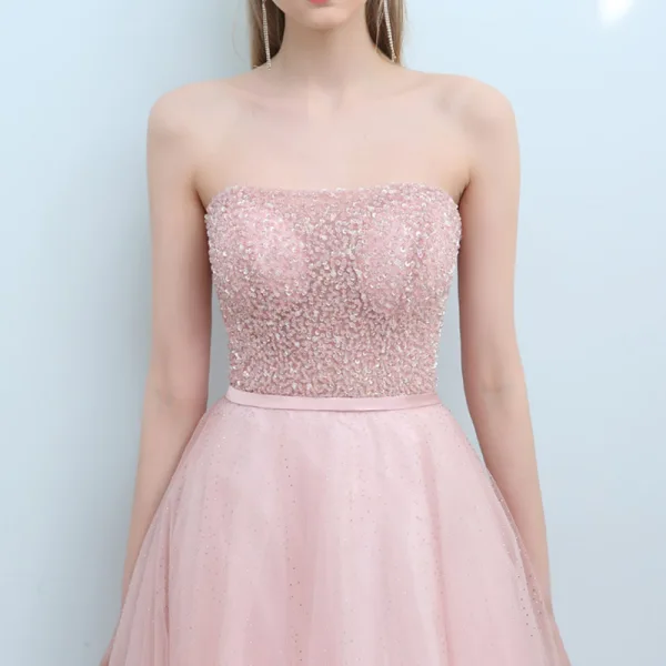 Mote Perle Rosa Selskapskjoler 2018 Prinsesse Kjæreste Uten Ermer Sash Beading Domstol Tog Buste Ryggløse Formelle Kjoler